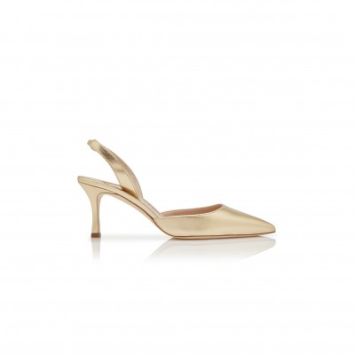 MANOLO BLAHNIK CAROLYNE 70 GOLD NAPPA LEATHER SLINGBACK PUMPS 223-1561-0004